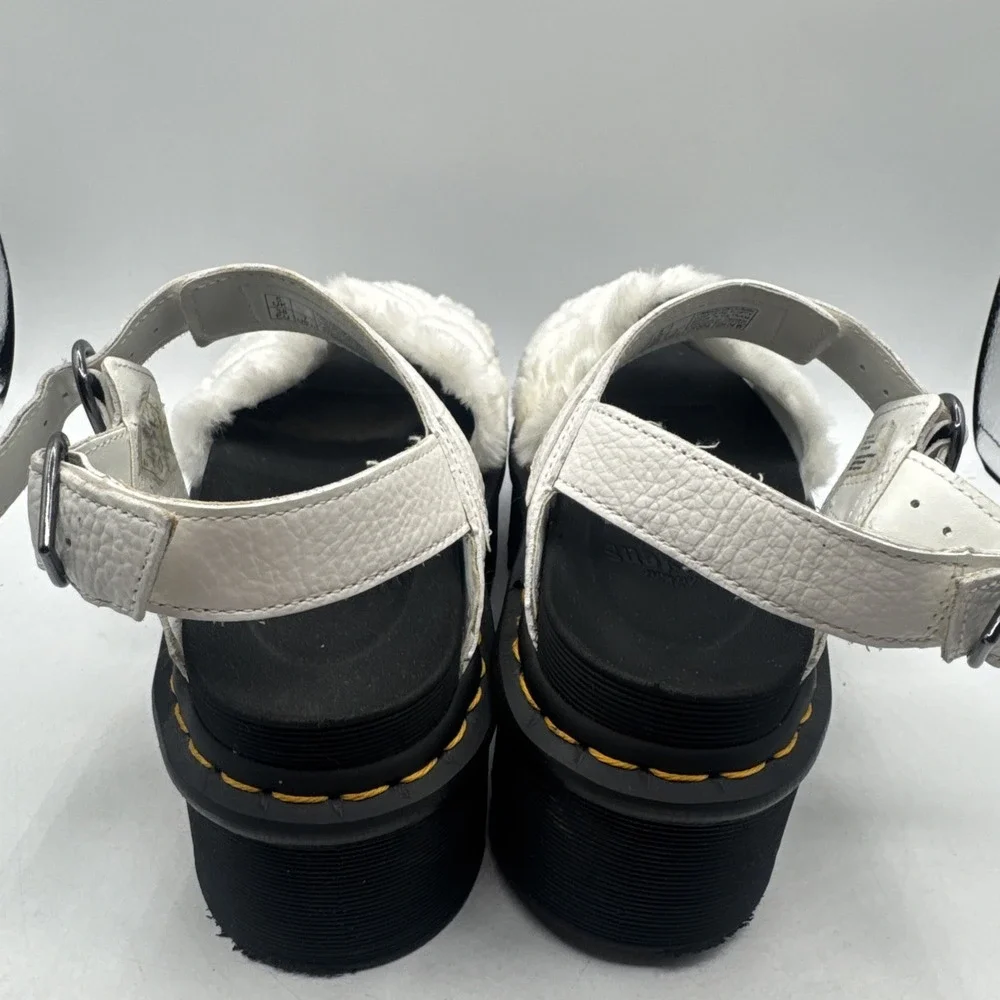 Dr Martens Voss Quad Fluffy Women's 7 Faux Fur Heart White Nappa Sandals